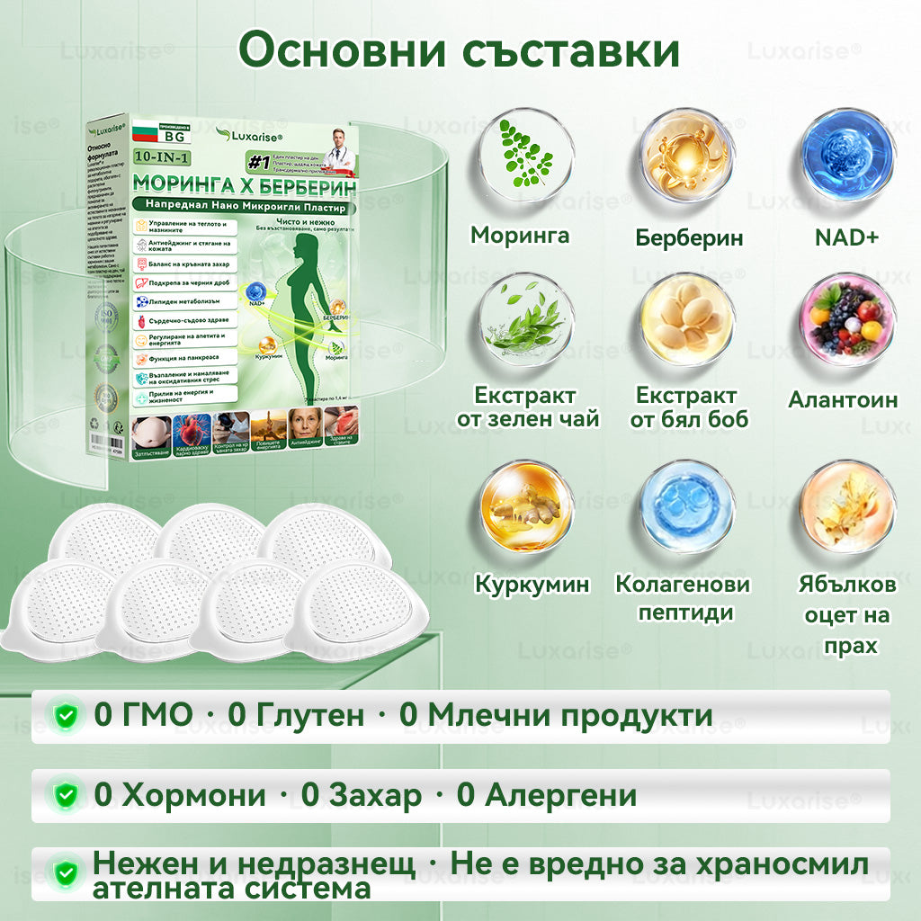 Официален магазин  | 𝑳𝒖𝒙𝒂𝒓𝒊𝒔🌟🔥 Моринга X Берберин 10-In-1 Напреднал Нано Микроигли Пластир (Един път на ден, видими промени за 7 дни）✅ Ожиряване, диабет, сънна апнея и проблеми със ставите.
